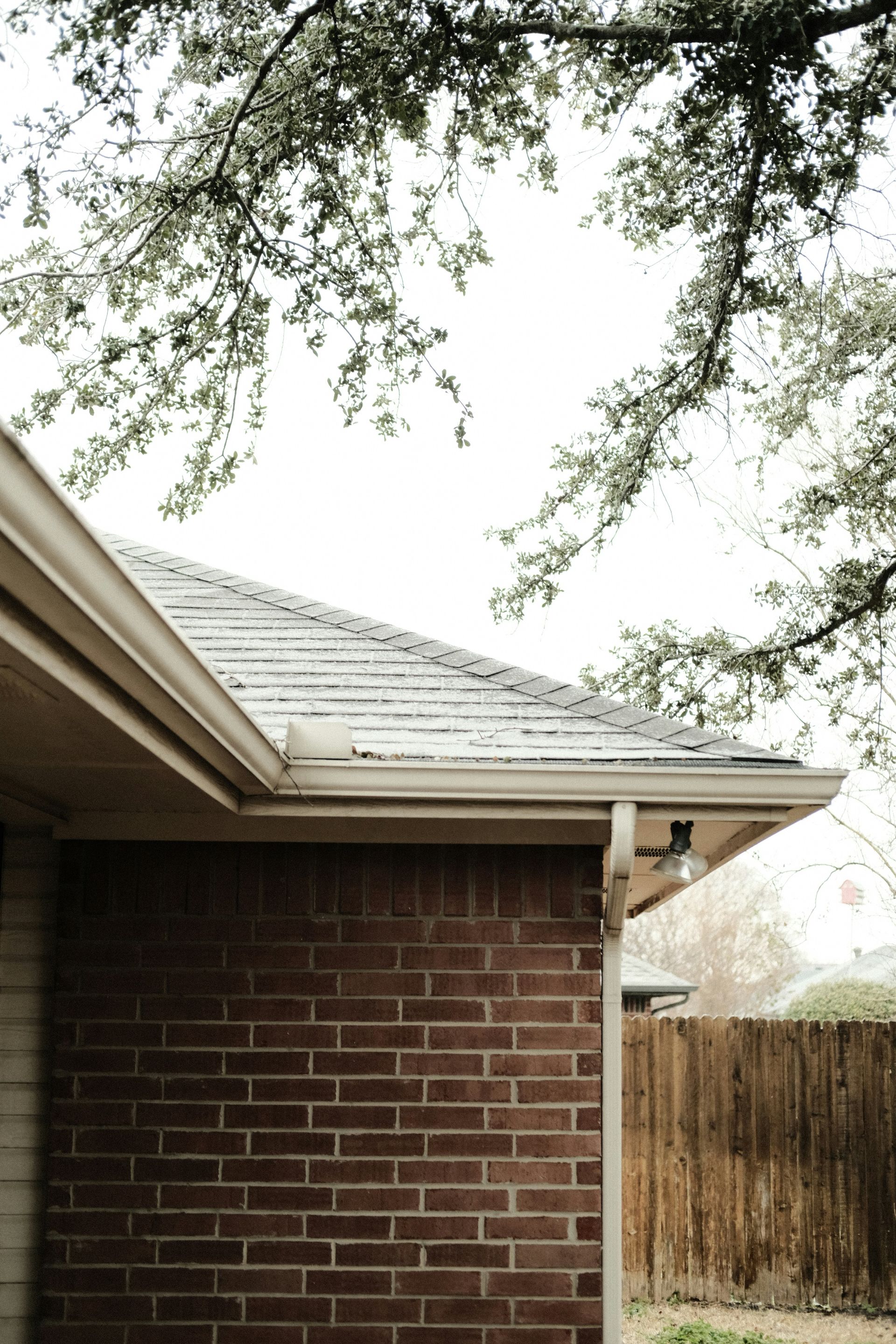 a brick house with a tree in front of it